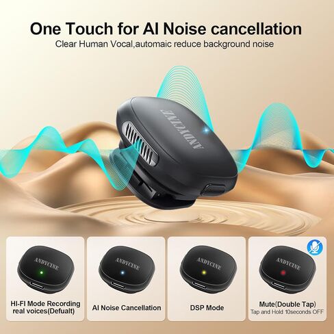 ميكروفون ANDYCINE MC لاسلكي Lavalier متوافق مع iPhone 15,16,17series /Android/PC/كمبيوتر محمول USB-C قابس طية صدر السترة ميكروفون AI إلغاء الضوضاء مشبك مغناطيسي ميكروفون لتسجيل الفيديو، البث المباشر in Kuwait
