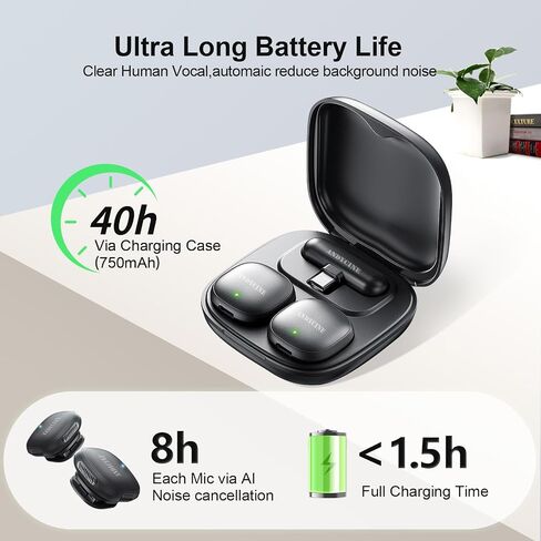 ميكروفون ANDYCINE MC لاسلكي Lavalier متوافق مع iPhone 15,16,17series /Android/PC/كمبيوتر محمول USB-C قابس طية صدر السترة ميكروفون AI إلغاء الضوضاء مشبك مغناطيسي ميكروفون لتسجيل الفيديو، البث المباشر in Kuwait