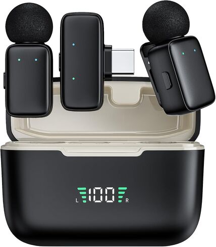 Mini Wireless Lavalier Microphone for iPhone/Android/Tablet/PC with Lightning/USB-C Plug, Noise Cancellation, Wireless Clip-on Mic with Charging Case for Video Recording TikTok YouTube Podcast in Kuwait
