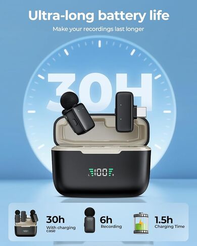 Mini Wireless Lavalier Microphone for iPhone/Android/Tablet/PC with Lightning/USB-C Plug, Noise Cancellation, Wireless Clip-on Mic with Charging Case for Video Recording TikTok YouTube Podcast in Kuwait