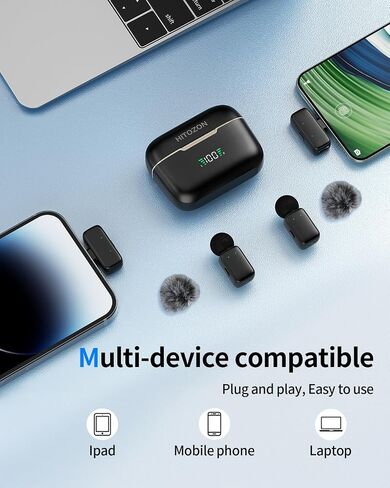 Mini Wireless Lavalier Microphone for iPhone/Android/Tablet/PC with Lightning/USB-C Plug, Noise Cancellation, Wireless Clip-on Mic with Charging Case for Video Recording TikTok YouTube Podcast in Kuwait