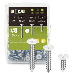 White Screws,120pcs #8 White Flat Head Self Tapping Screws Assortment Kit, 1/2" 3/4" 1" Screws for Wood Cabinet Furniture, Carbon Steel Anti-Rust Coated Finish Fastener Set in Saudi Arabia
