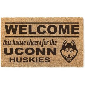 KH Sports Fan Connecticut Huskies Welcome Coir Doormat، 18x30 بوصة، سجادة Huskies الخارجية؛ أظهر روح فريقك مع ممسحة الأرجل الفريدة من نوعها من كونيتيكت in Saudi Arabia