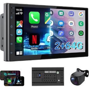 ستيريو سيارة مزدوج الدين مقاس 7 بوصات مع Apple CarPlay وAndroid Auto اللاسلكي، وراديو سيارة بشاشة تعمل باللمس مع BT 4.1، وكاميرا احتياطية، ووصلة مرآة، ونظام تحديد المواقع العالمي (GPS)، وواي فاي، و2+64 جيجابايت، وراديو FM/AM/RDS in Kuwait