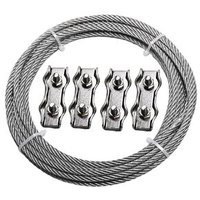 DAMILA 3/16" (5mm) 304 Stainless Steel Wire Rope with Reusable Cable Clamps, 20 FT 7x19 Heavy Duty Aircraft Cable for High-Tension DIY Hanging, String Lights, Clotheslines & Outdoor Projects in Kuwait