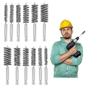 12Pcs Stainless Steel Bore Brush Set,Setwire Brush for Drill, with 8mm-19mmAbrasive Wire Brush , Rust Remover and Pipe Cleaner for Metal Surfaces with 1/4" Hex Shank in Kuwait