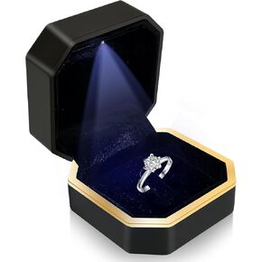 LED RING BOX لمشاركة اقتراح زفاف أعدت للهدايا - صندوق الخاتم الفاخر أفضل الهدايا للأشخاص الذين يهمونك أكثر ، مربع هدايا مجوهرات مربع المخمل (كلاسيكي - أسود) in Kuwait