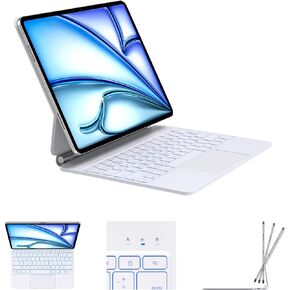 حافظة لوحة مفاتيح لجهاز iPad Air 13 بوصة (M3,2025/M2,2024)، iPad Pro 12.9 (الجيل السادس/الخامس/الرابع/الثالث) لوحة مفاتيح سحرية، مفاتيح بإضاءة خلفية نابضة بالحياة، سطح مقاوم للبقع وسهل التنظيف متعدد اللمس أبيض in Kuwait