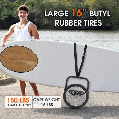 Double SUP Transport Cart with 16" Wheels, Carrier/Trolley for 2 Stand Up Paddle Boards & Surfboards, Black in Saudi Arabia