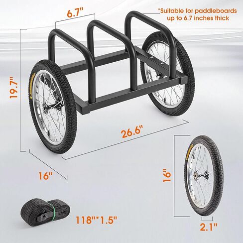 Double SUP Transport Cart with 16" Wheels, Carrier/Trolley for 2 Stand Up Paddle Boards & Surfboards, Black in Saudi Arabia