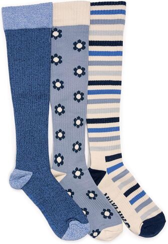 MUK LUKS Women's 3 Pack Tall Cotton Wide Compression Knee-High Socks, Multi, OS Wide in Saudi Arabia