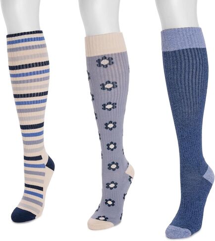 MUK LUKS Women's 3 Pack Tall Cotton Wide Compression Knee-High Socks, Multi, OS Wide in Saudi Arabia
