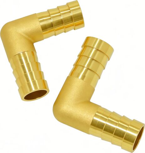 Brass Hose Barb Fitting 90 Degree Elbow 1" x 3/4" Barbed 2pcs with 4pcs Hose Clamps in Kuwait