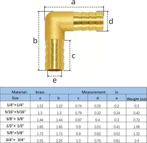 Brass Hose Barb Fitting 90 Degree Elbow 1" x 3/4" Barbed 2pcs with 4pcs Hose Clamps in Kuwait