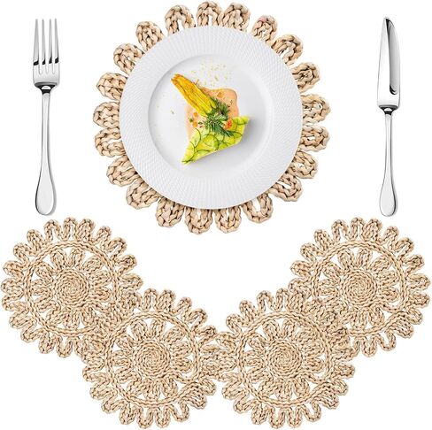 مجموعة من 12 مفارش دائرية منسوجة من قشر الذرة مقاس 11.8 بوصة مفارش مزرعة بوهو لديكور الطاولة، أنيقة لتناول الطعام، وحفلات الزفاف، وعيد الميلاد، وعيد الشكر، وعطلة العشاء، وحفلات الانتقال إلى المنزل، وهدايا يومية in Kuwait