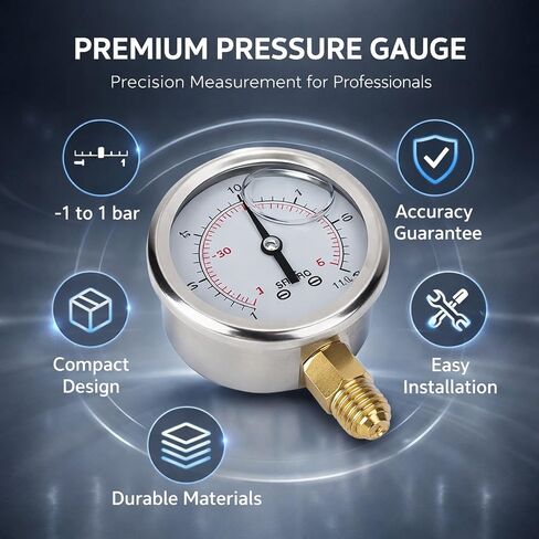 ضغط PSI 1/4 BSP مملوء بالزيت، علبة من الفولاذ المقاوم للصدأ 41 بار - متوافق مع الماء والزيت والهواء، وحماية IP65 للتعدين والاستخدام المنزلي in Kuwait