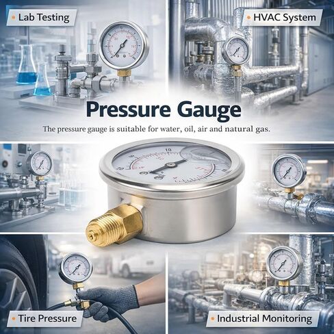 ضغط PSI 1/4 BSP مملوء بالزيت، علبة من الفولاذ المقاوم للصدأ 41 بار - متوافق مع الماء والزيت والهواء، وحماية IP65 للتعدين والاستخدام المنزلي in Kuwait