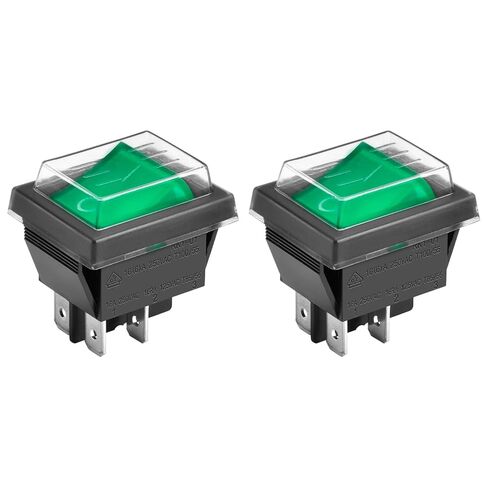 Heschen Rocker Switch ON-OFF DPST 4 Terminals Green Light 16A 250VAC With Waterproof Cover (2), RK1-01-HS-G in Saudi Arabia
