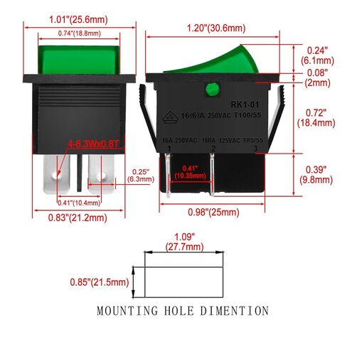 Heschen Rocker Switch ON-OFF DPST 4 Terminals Green Light 16A 250VAC With Waterproof Cover (2), RK1-01-HS-G in Saudi Arabia