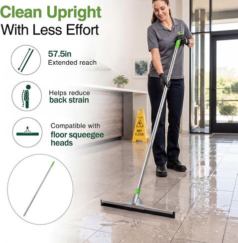4 Pack 57.5-Inch Stainless Steel Floor Squeegee Replacement Handles, 3/4-Inch Acme Thread Poles with Non-Slip Grip and Hanging Cap for Commercial Cleaning, Green in Saudi Arabia