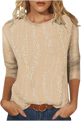 White 3/4 Sleeve Shirts for Women Casual Summer Fall Crew Neck Tshirts Loose Fit Boho Beach Workout Outfits in Saudi Arabia