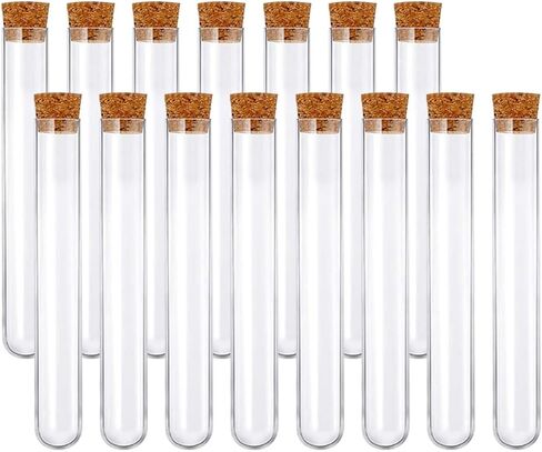 GSHLLO 15 Pcs 15 x 100mm Clear Plastic Test Tubes Bottles Transparent Sealing Storage Tubes Scientific Lab Vials Bath Salt Tubes Small Sample Tubes Containers with Cork Stoppers for Jewelry in Saudi Arabia