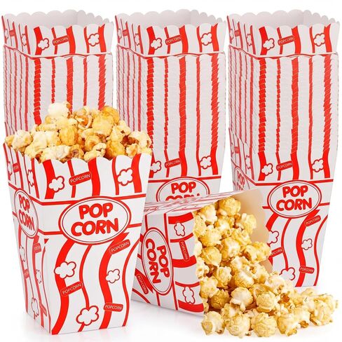 Tinlade 100 Pcs 32 oz Classic Popcorn Buckets Bulk 32oz Disposable Stripe Paper Popcorn Boxes Bowls Reusable Oil Proof Container Retro Open Top Box for Carnival Supplies Theater Birthday Party(Red) in Saudi Arabia