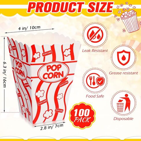 Tinlade 100 Pcs 32 oz Classic Popcorn Buckets Bulk 32oz Disposable Stripe Paper Popcorn Boxes Bowls Reusable Oil Proof Container Retro Open Top Box for Carnival Supplies Theater Birthday Party(Red) in Saudi Arabia