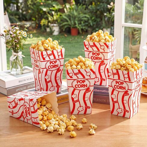 Tinlade 100 Pcs 32 oz Classic Popcorn Buckets Bulk 32oz Disposable Stripe Paper Popcorn Boxes Bowls Reusable Oil Proof Container Retro Open Top Box for Carnival Supplies Theater Birthday Party(Red) in Saudi Arabia