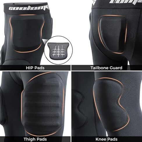 COOLOMG Boys 7 Pads Football Girdles Youth Football Compression Pants with Pads for Knee, Hip, Tailbone, Thigh in Kuwait