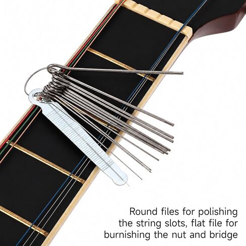 Guitar Nut Files Guitar Nut File Set 13pcs Different Size Needle Files Set Tool Kit with Circular Cross Section and 9 Pcs Sand Paper For Bass, Ukulele, Acoustic & Electric Guitars Nuts Slot Polish in Saudi Arabia