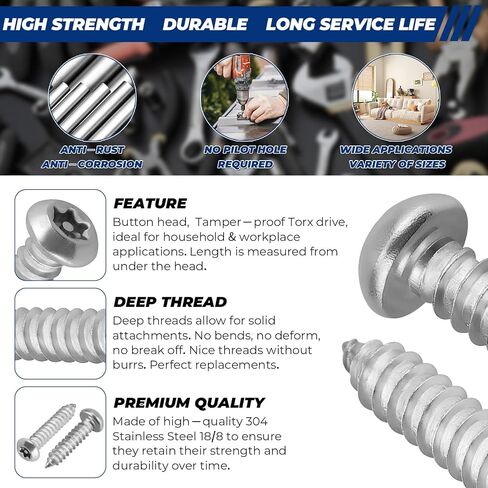 100pcs M5 x 20mm Button Head Torx Pin-in Security Tapping Screws 304 SS | Includes 50mm S2 Bit, 18-8 Stainless Steel, 6-Lobe Star Pin-in Drive, Low-profile Head, Anti-Theft Screws in Kuwait