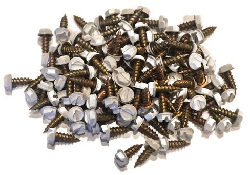 100 Count White Painted Premium Rain Gutter Screws #8 x 1/2" Long, Zinc Plated, Corrosion Resistant, Self Tapping, Self Starting, Downspout, Sheet Metal Zip Screws, Slotted Hex Head, with Bit Holder in Saudi Arabia