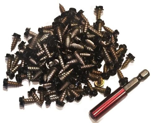 100 Count Black Painted Premium Rain Gutter Screws #8 x 1/2" Long, Zinc Plated, Corrosion Resistant, Self Tapping, Self Starting, Downspout, Sheet Metal Zip Screws, Slotted Hex Head, with Bit Holder in Saudi Arabia