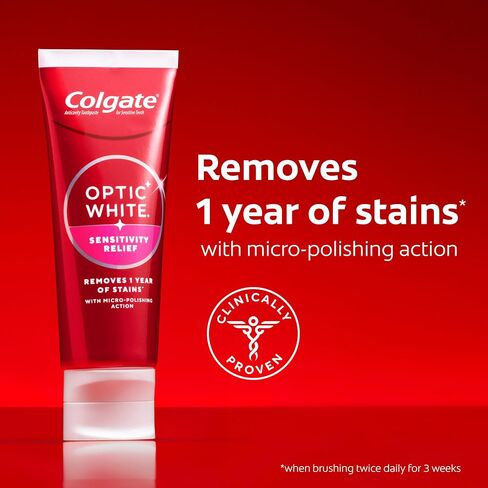 Colgate Optic White Sensitivity Relief Teeth Whitening Toothpaste, 3 Pack, Anticavity Toothpaste for Sensitive Teeth, Fluoride, Enamel Safe, Soothing Mint Flavor, 3.8 OZ in Saudi Arabia