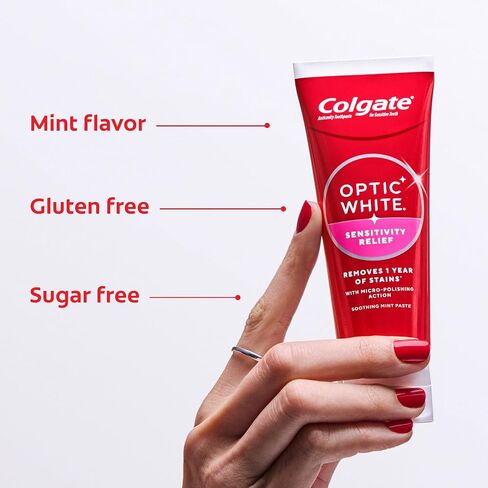 Colgate Optic White Sensitivity Relief Teeth Whitening Toothpaste, 3 Pack, Anticavity Toothpaste for Sensitive Teeth, Fluoride, Enamel Safe, Soothing Mint Flavor, 3.8 OZ in Saudi Arabia