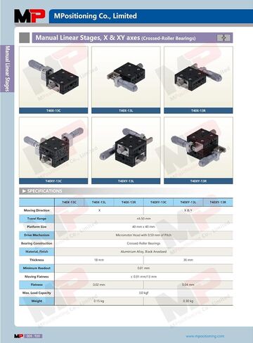Precision Linear Stage, MPositioning T40X-13L Manual Linear Translation Stage 40 x 40 mm Platform Size 13 mm Travel Micrometer in Left in Saudi Arabia
