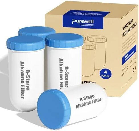 عناصر فلتر قلوية من Purewell ذات 8 مراحل، خرطوشة إبريق مقاس 7 بوصات متوافقة مع إبريق الصفر، ومعتمدة من NSF/ANSI 42 و372، وتدوم طويلاً بسعة 4000 جالون، ودرجة حموضة تصل إلى 9، وتقلل من الكلور بنسبة 99% (4 عبوات) in Kuwait