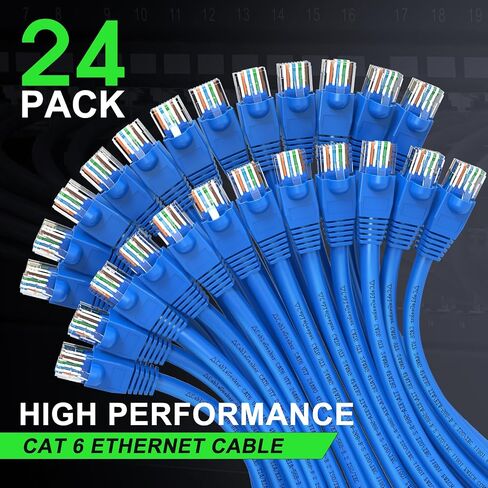 CableGeeker Cat 6 كابلات التصحيح 3 أقدام (24 حزمة) - كابل إيثرنت Cat 6، Snagless RJ45، كابل تصحيح Cat 5e Cat6، كابل Cat 6، كابلات إيثرنت Cat 3 قدم، كابل الشبكة، كابل الإنترنت - 3 أقدام أسود in Kuwait