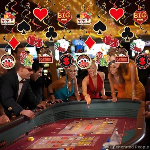 12 PCS Casino Theme Hanging Swirls Decorations, Gambling Idea Spiral Ornaments, Las Vegas Poker Games Party Supplies, Ceiling Hangings for Casino Night Birthday Decor in Saudi Arabia