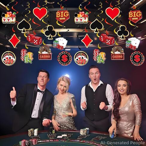 12 PCS Casino Theme Hanging Swirls Decorations, Gambling Idea Spiral Ornaments, Las Vegas Poker Games Party Supplies, Ceiling Hangings for Casino Night Birthday Decor in Saudi Arabia