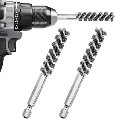 2-Pack Stainless Steel Bore Brush Set with 1/4" Hex Shank Twisted Wire Bristles, Electric Drill Attachments Wire Brush for Rust and Tube Cleaning, Also Work as Golf Shaft Ferrules Cleaner Tool in Saudi Arabia