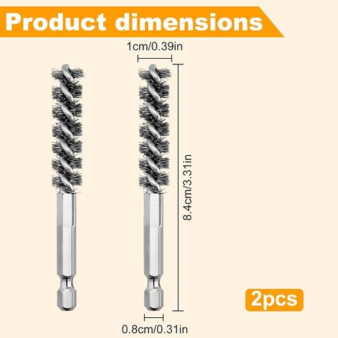 2-Pack Stainless Steel Bore Brush Set with 1/4" Hex Shank Twisted Wire Bristles, Electric Drill Attachments Wire Brush for Rust and Tube Cleaning, Also Work as Golf Shaft Ferrules Cleaner Tool in Saudi Arabia