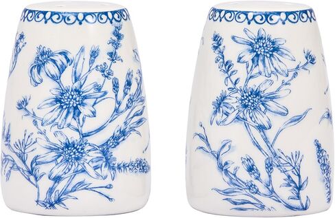 Bico Green Garden Toile De Jouy Ceramic Salt & Pepper Shaker Set, for Kitchen or Decor, Dishwasher Safe in Saudi Arabia