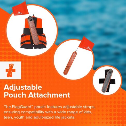 Automatic Life Jacket Visibility Flag, Bright Orange Safety Flag for Kids & Adults, Life Vest Accessory with Adjustable Pouch & Straps for Boating, Tubing, Kayaking & Paddleboarding in Saudi Arabia
