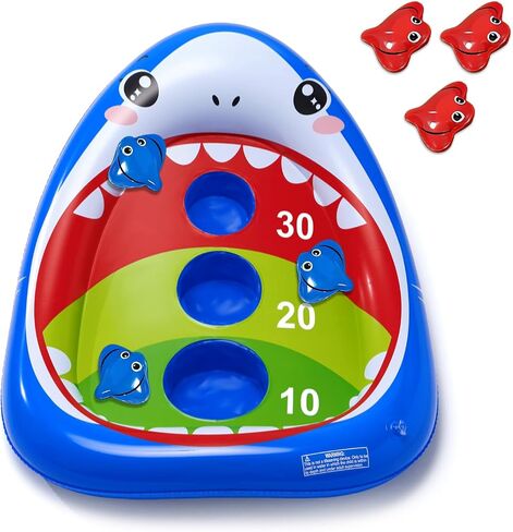 AURASUN Kids Fun Pool Toys, Inflatable Shark Pool Cornhole Game Floating, Water Game Outdoor Swimming Pool Games for Kids Adults, Cool Summer Party Gift 3 4 5 6 7 8 9 10 12 Year Boy Girl Teen Family in Saudi Arabia