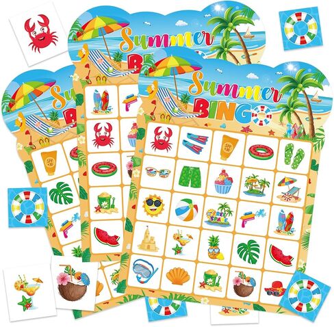 Summer Bingo Cards, 24 Players Beach Party Bingo Game Cards Summer Party Games for Birthday Holiday Party Wedding School Classroom Group Activities Favors Supplies in Saudi Arabia