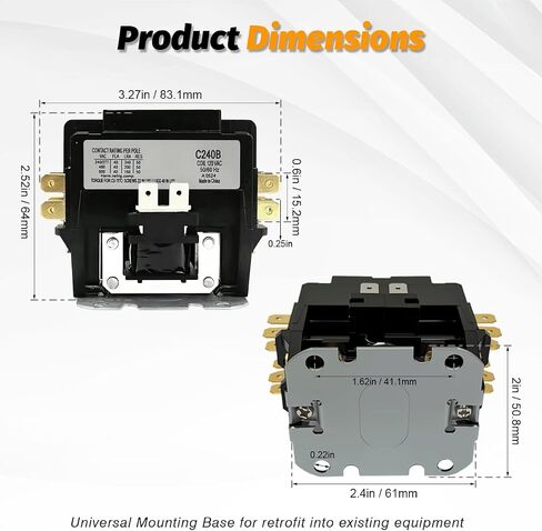 C240B Double Two 2 Pole 40 Amp 120 Volts A/C Contactor FL 2P FL 40A RES 50A HVAC Contactor, 2 Pole AC Contactor Replacement for Air Conditioner Compressor Condenser Unit Contactors Heat Pump in Saudi Arabia