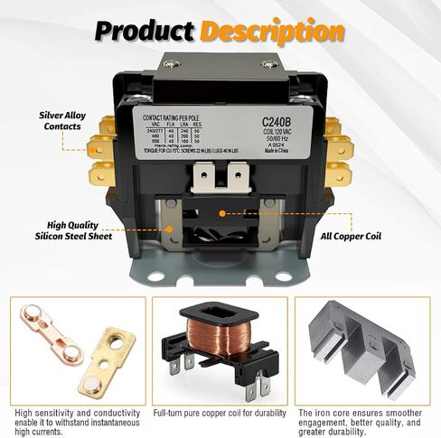 C240B Double Two 2 Pole 40 Amp 120 Volts A/C Contactor FL 2P FL 40A RES 50A HVAC Contactor, 2 Pole AC Contactor Replacement for Air Conditioner Compressor Condenser Unit Contactors Heat Pump in Saudi Arabia