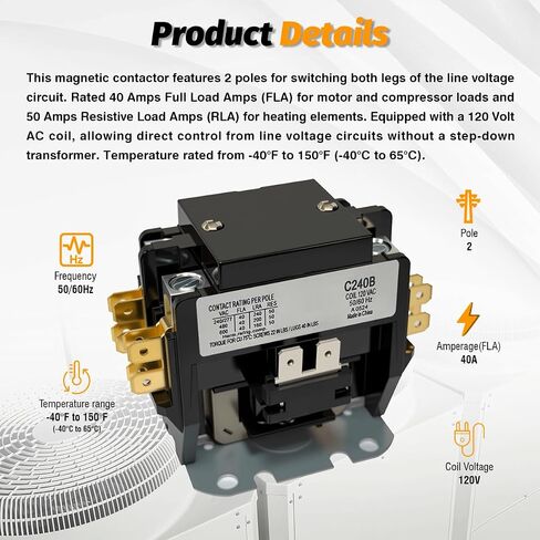 C240B Double Two 2 Pole 40 Amp 120 Volts A/C Contactor FL 2P FL 40A RES 50A HVAC Contactor, 2 Pole AC Contactor Replacement for Air Conditioner Compressor Condenser Unit Contactors Heat Pump in Saudi Arabia